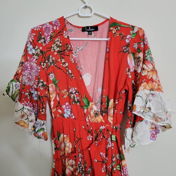 Lulu's Red Floral Midi Dress - Picture 3 of 5
